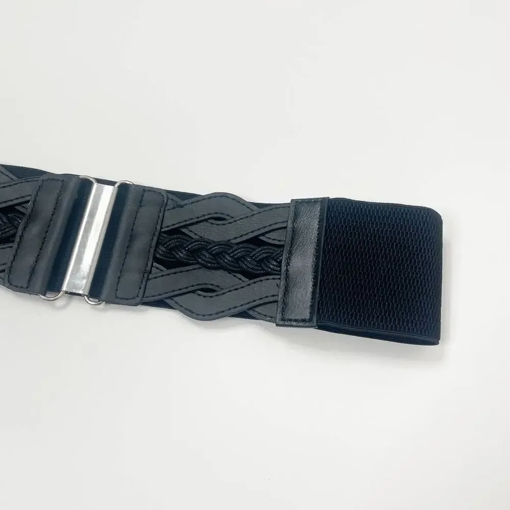 2/$30 NEW Elastic Wide Waist Belt Braided Black